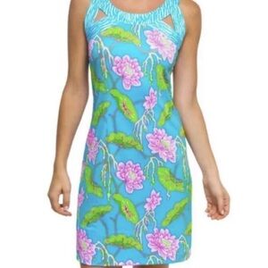 Gretchen Scott Isosceles Dress Blue Mystic Garden Sundress Halter Vacation Sz S